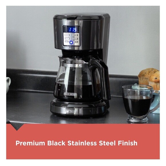 BLACK+DECKER 12-Cup Coffeemaker Programmable Vortex Technology - Black - Picture 5 of 6